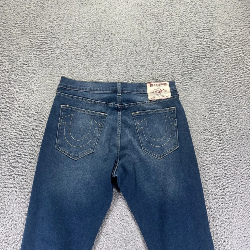 True Religion Ricky Jeans Men's 34x34 Blue Cotton Denim Straight Relaxed Faded